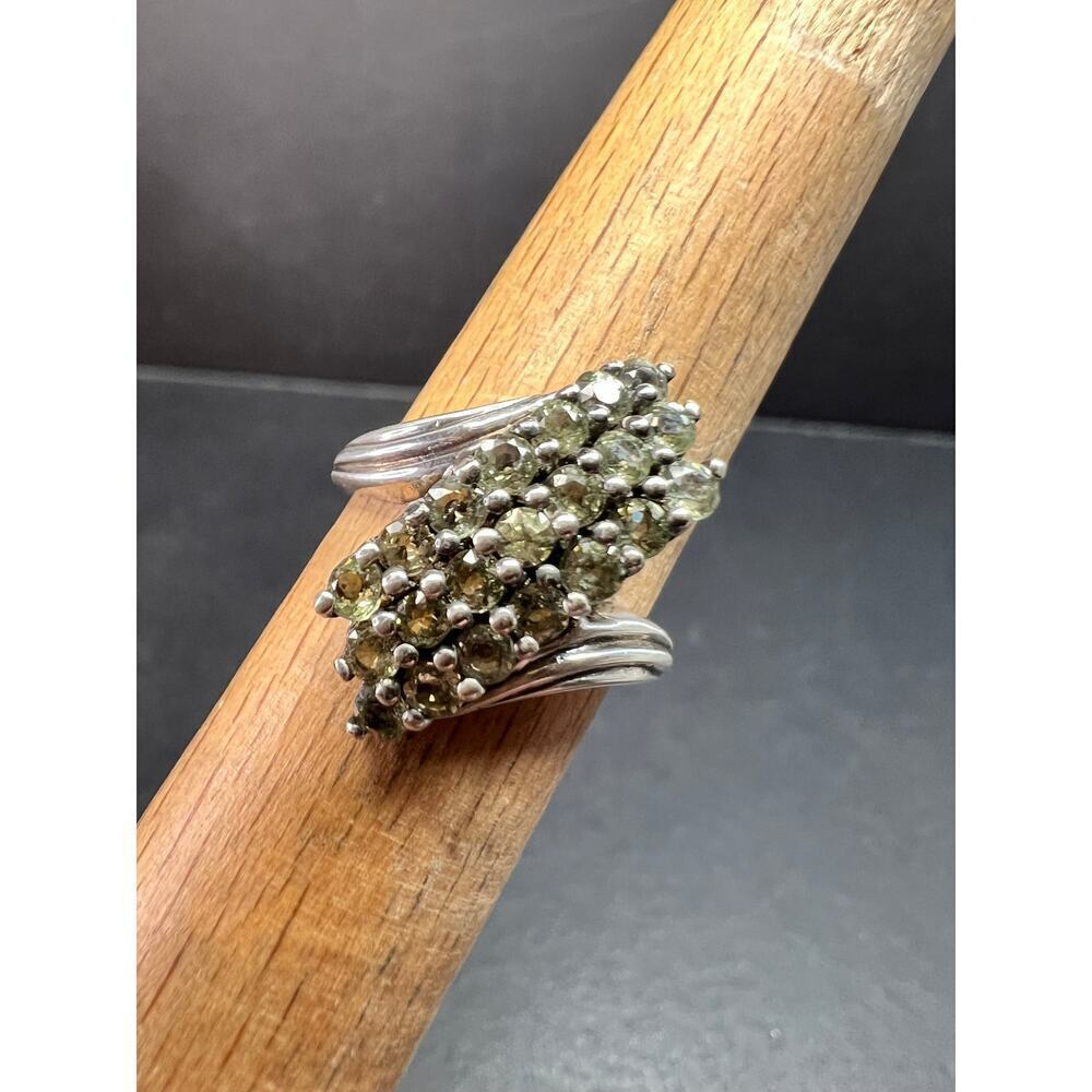Vintage Sterling Silver Green Sapphire Cluster Ring Size 7